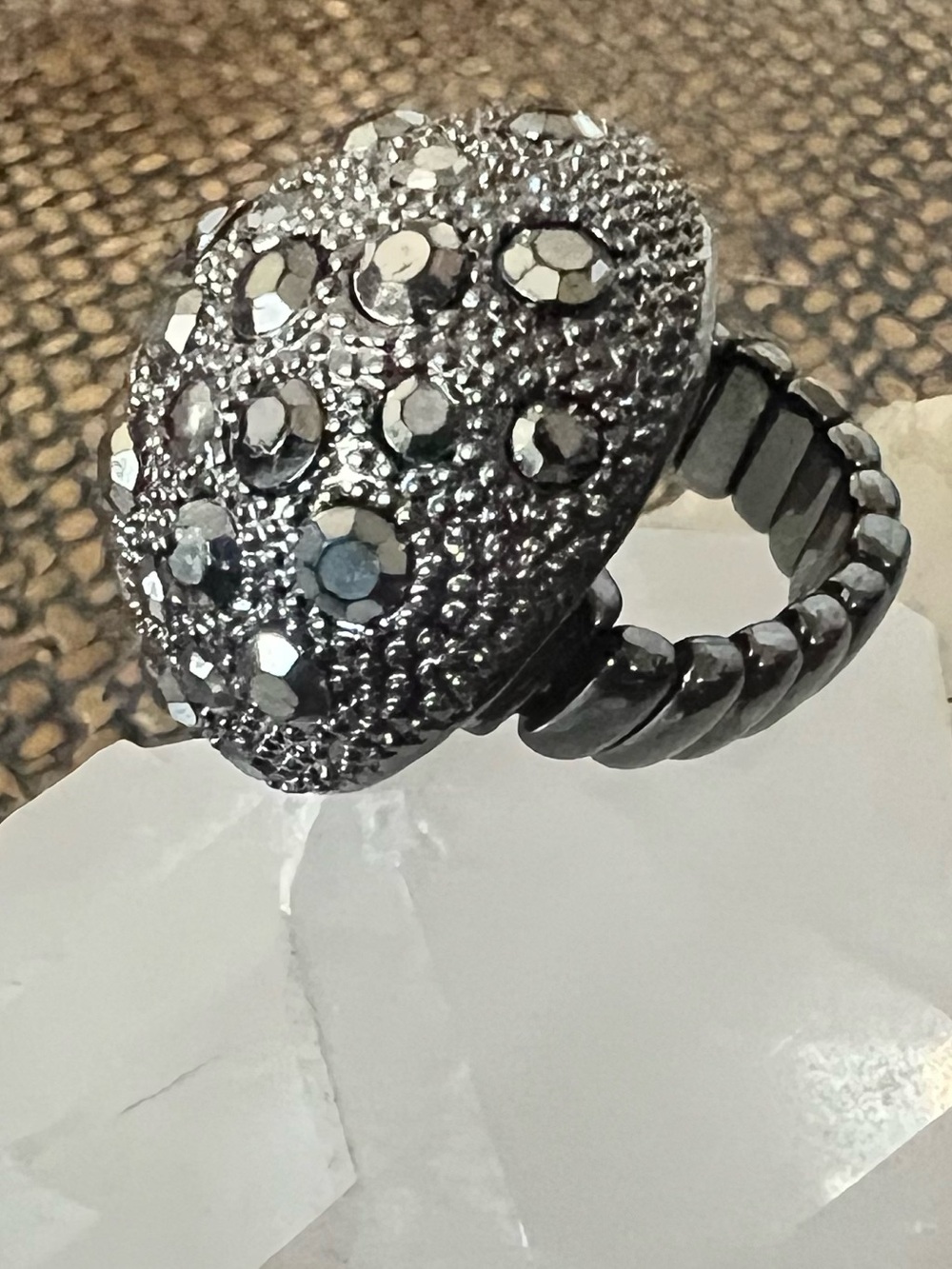 Gunmetal Crystal Dome Ring